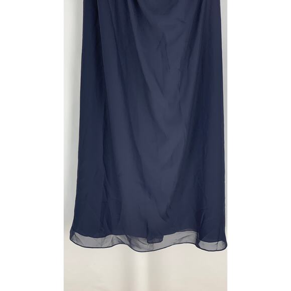 Andrew Adela Formal Evening Dress Womens Size 12/14 Chiffon Rosette Navy Blue - Picture 8 of 14